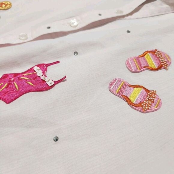 Mili Design Blouse Embroidered Beach Sandals Bikini Rhinestones Size Medium - Picture 4 of 15